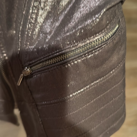 WHBM Silver dark grey Metallic Coated Foil moto jacket  White House Black Market - Picture 9 of 9